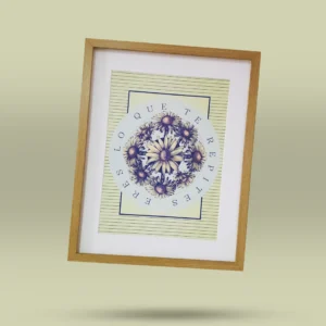 Afiche ilustrado con diseño artístico original de flores en círculo y frase motivadora Eres lo que te repites. Ilustración exclusiva creada por artista colombiano, ideal para decorar espacios con mensajes emocionales y conscientes. Disponible para envío a todo Colombia.