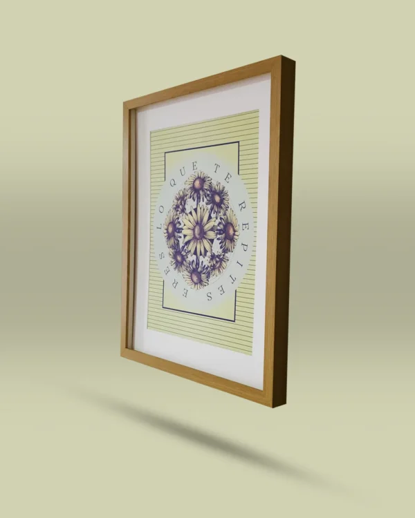 Afiche ilustrado con diseño artístico original de flores en círculo y frase motivadora Eres lo que te repites. Ilustración exclusiva creada por artista colombiano, ideal para decorar espacios con mensajes emocionales y conscientes. Disponible para envío a todo Colombia.